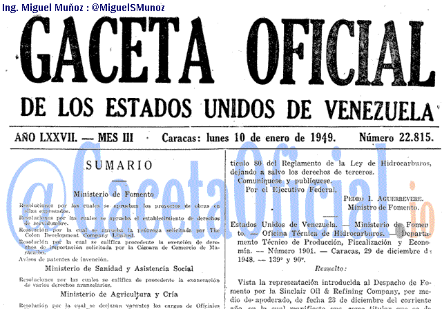 Gaceta Oficial 22815 del 10 Enero 1949