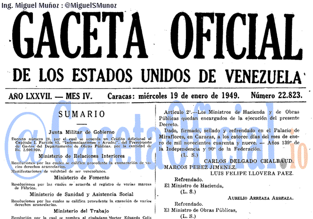 Gaceta Oficial 22823 del 19 Enero 1949