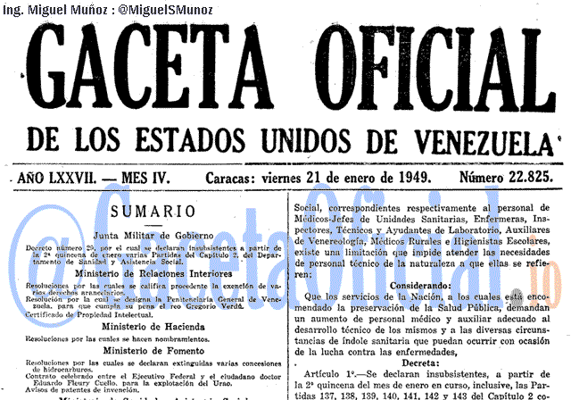 Gaceta Oficial 22825 del 21 Enero 1949