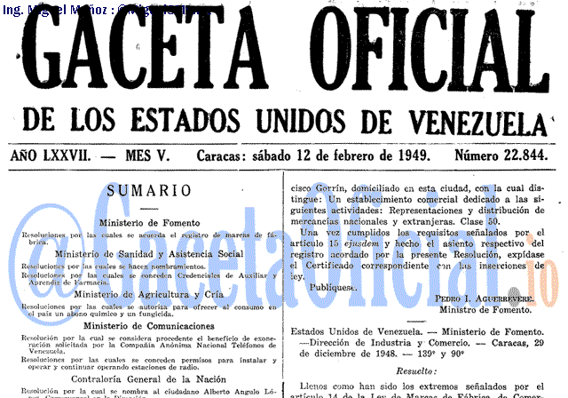 Gaceta Oficial 22844 del 12 Febrero 1949