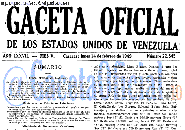 Gaceta Oficial 22845 del 14 Febrero 1949