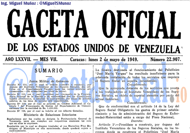 Gaceta Oficial 22907 del 2 Mayo 1949