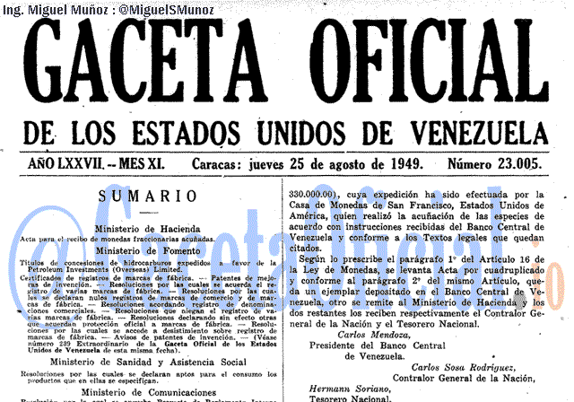 Gaceta Oficial 23005 del 25 Agosto 1949