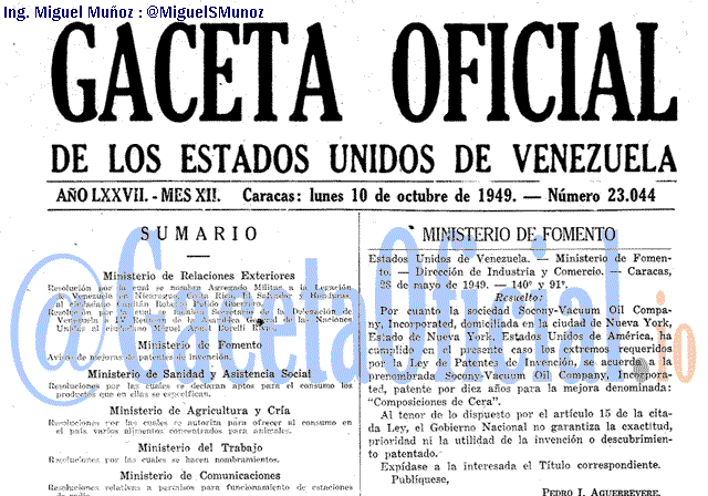 Gaceta Oficial 23044 del 10 Octubre 1949