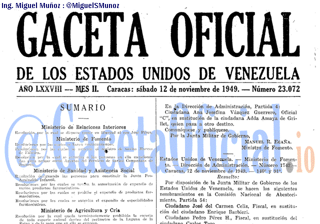 Gaceta Oficial 23072 del 12 Noviembre 1949