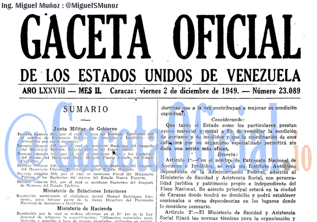 Gaceta Oficial 23089 del 2 Diciembre 1949