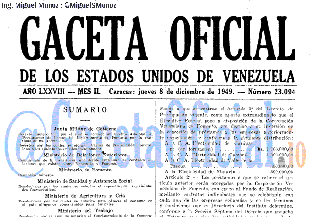 Gaceta Oficial 23094 del 8 Diciembre 1949