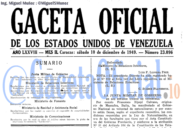 Gaceta Oficial 23096 del 10 Diciembre 1949