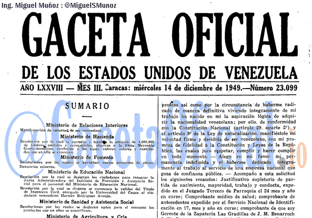 Gaceta Oficial 23099 del 14 Diciembre 1949