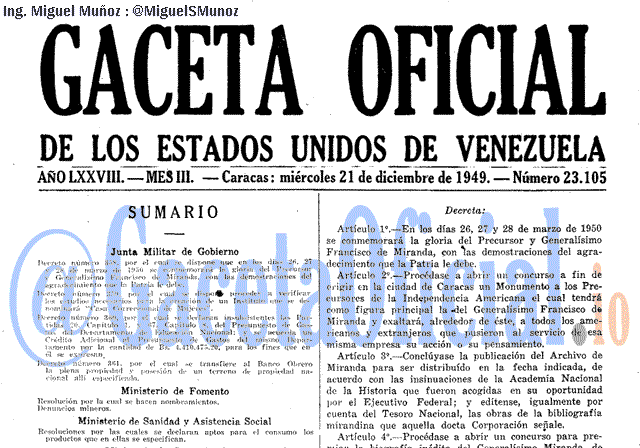 Gaceta Oficial 23105 del 21 Diciembre 1949