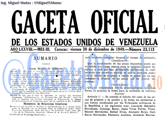 Gaceta Oficial 23113 del 30 Diciembre 1949