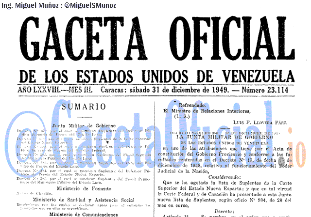 Gaceta Oficial 23114 del 31 Diciembre 1949