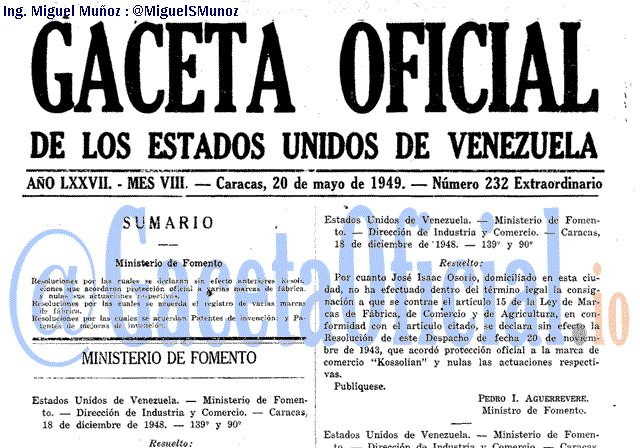 Gaceta Oficial 232 del 20 Mayo 1949