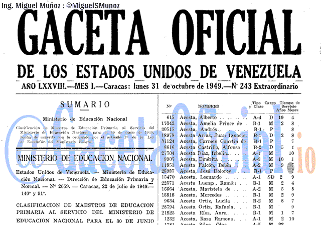 Gaceta Oficial 243 del 31 Octubre 1949