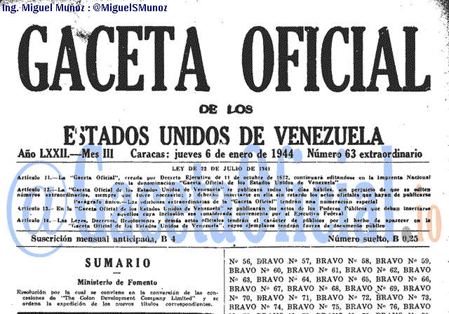Gaceta Oficial 63 del 6 Enero 1944