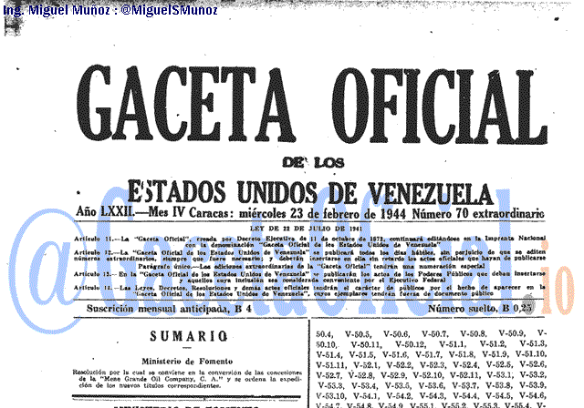 Gaceta Oficial 70 del 23 Febrero 1944