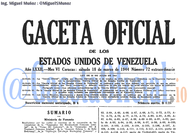 Gaceta Oficial 72 del 18 Marzo 1944