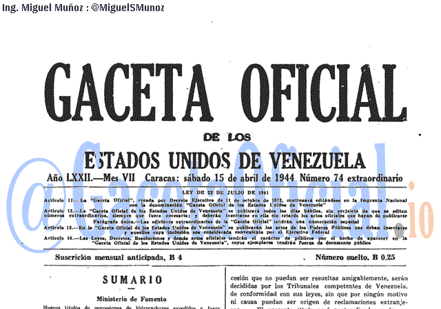 Gaceta Oficial 74 del 15 Abril 1944
