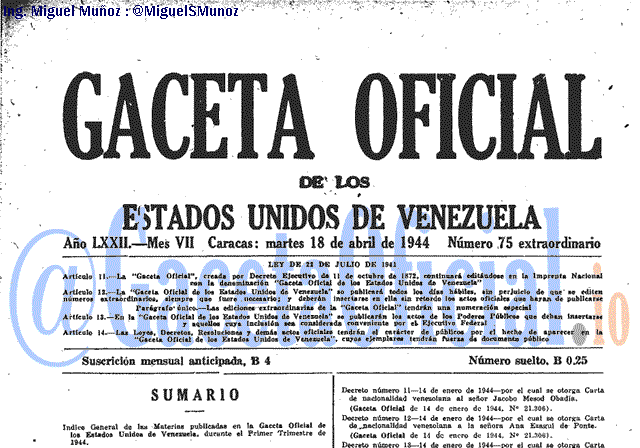 Gaceta Oficial 75 del 18 Abril 1944