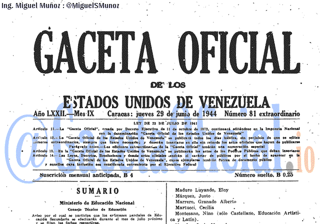 Gaceta Oficial 81 del 29 Junio 1944