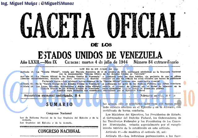 Gaceta Oficial 84 del 4 Julio 1944