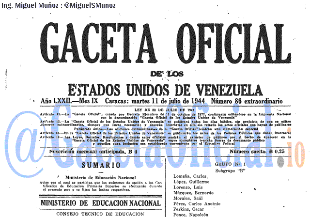 Gaceta Oficial 86 del 11 Julio 1944