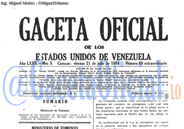 Gaceta Oficial 89 del 21 Julio 1944