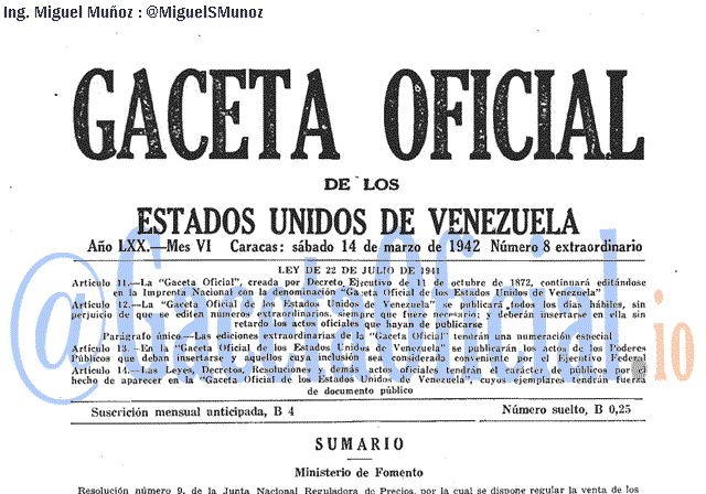 Gaceta Oficial 8 del 14 Marzo 1942