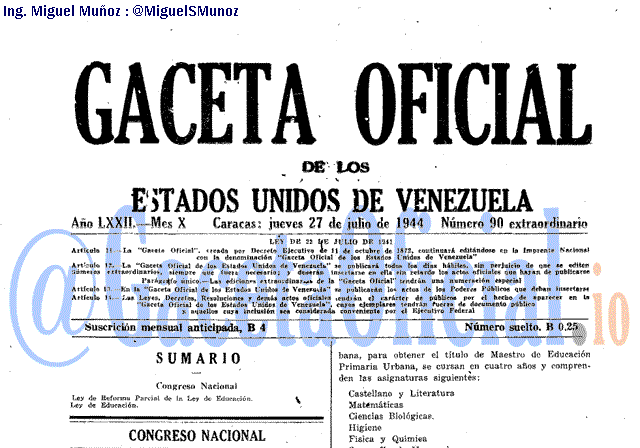 Gaceta Oficial 90 del 27 Julio 1944