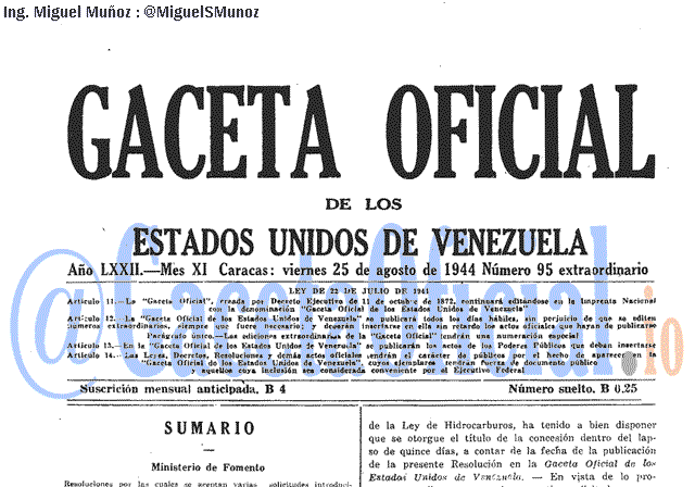 Gaceta Oficial 95 del 25 Agosto 1944
