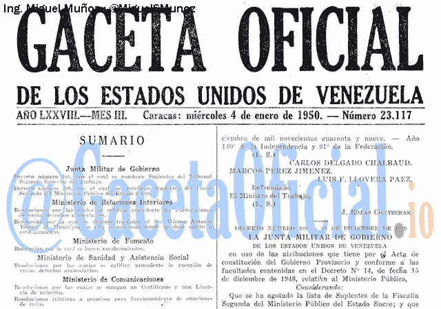 Gaceta Oficial 23117 del 4 Enero 1950