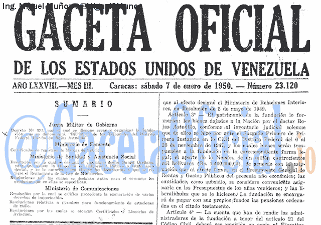 Gaceta Oficial 23120 del 7 Enero 1950