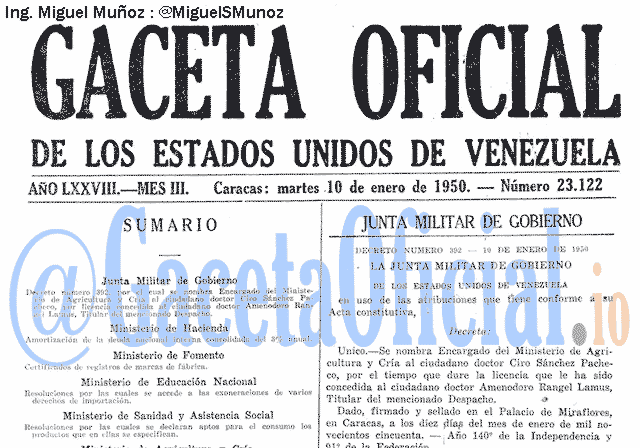 Gaceta Oficial 23122 del 10 Enero 1950