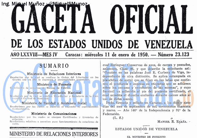 Gaceta Oficial 23123 del 11 Enero 1950