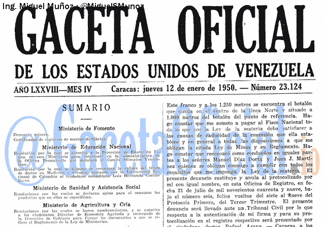 Gaceta Oficial 23124 del 12 Enero 1950