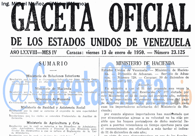 Gaceta Oficial 23125 del 13 Enero 1950
