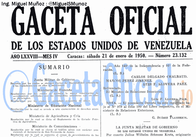 Gaceta Oficial 23132 del 21 Enero 1950