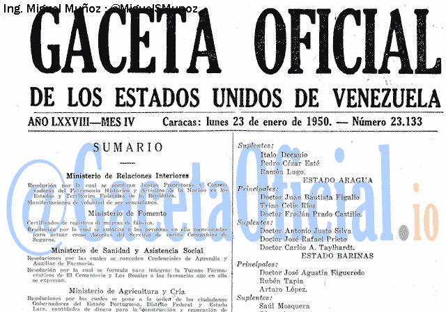 Gaceta Oficial 23133 del 23 Enero 1950