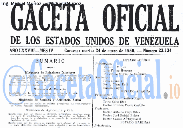 Gaceta Oficial 23134 del 24 Enero 1950