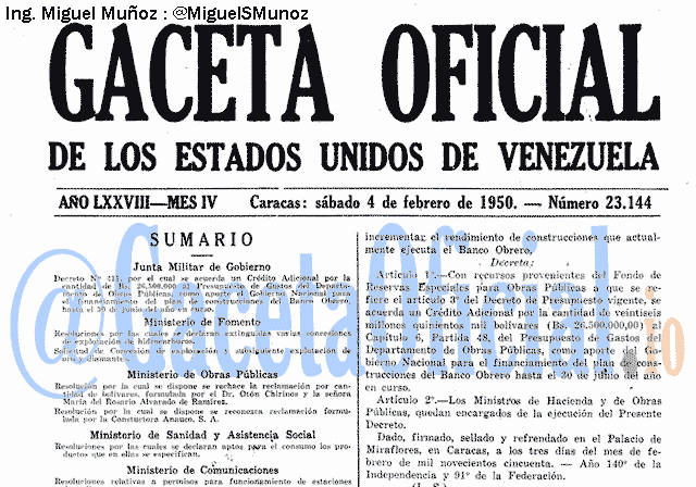 Gaceta Oficial 23144 del 4 Febrero 1950