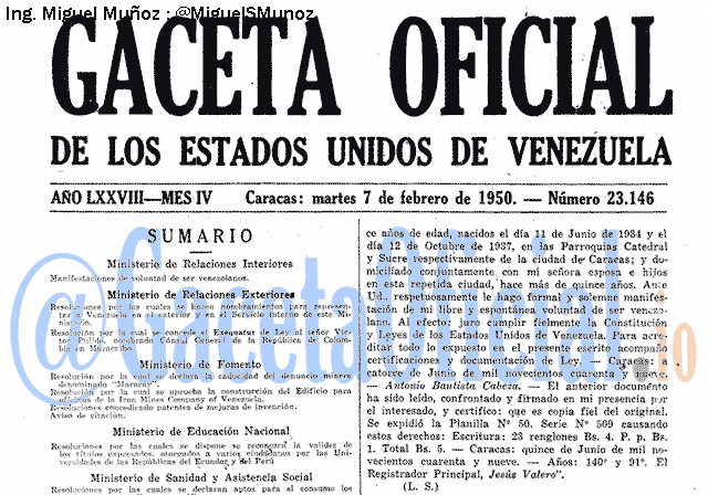 Gaceta Oficial 23146 del 7 Febrero 1950