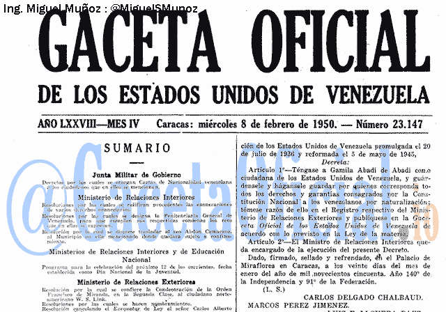 Gaceta Oficial 23147 del 8 Febrero 1950