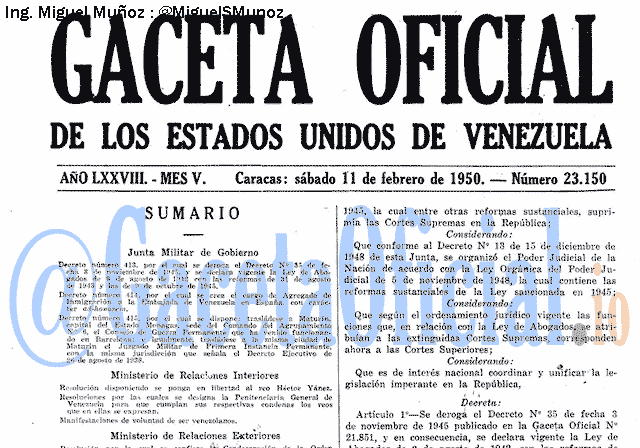 Gaceta Oficial 23150 del 11 Febrero 1950