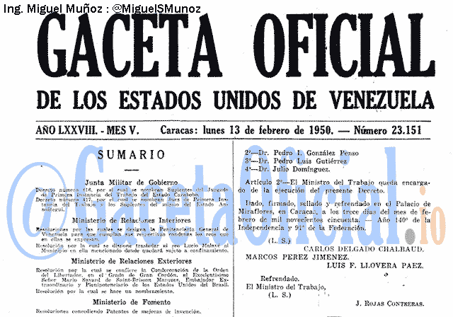 Gaceta Oficial 23151 del 13 Febrero 1950