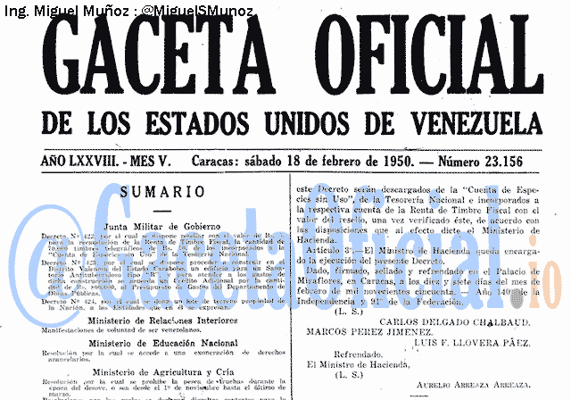 Gaceta Oficial 23156 del 18 Febrero 1950