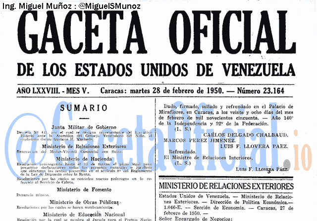 Gaceta Oficial 23164 del 28 Febrero 1950