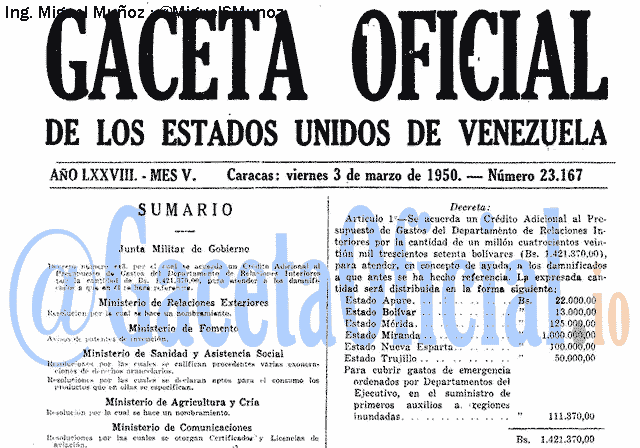 Gaceta Oficial 23167 del 3 Marzo 1950