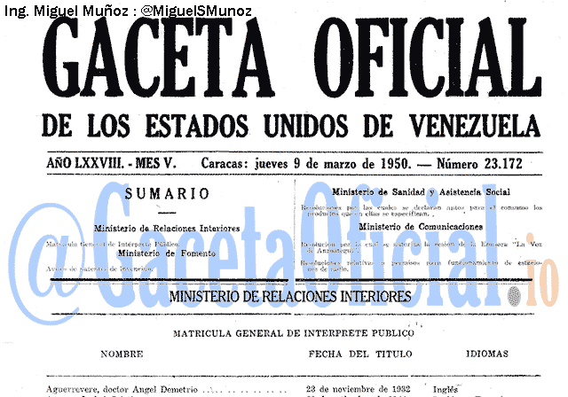 Gaceta Oficial 23172 del 9 Marzo 1950