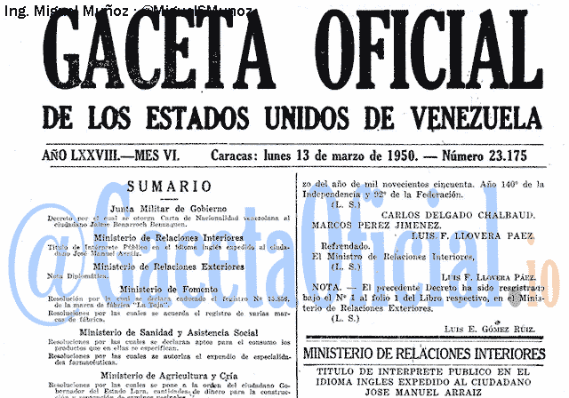 Gaceta Oficial 23175 del 13 Marzo 1950
