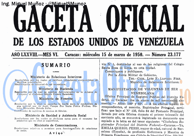 Gaceta Oficial 23177 del 15 Marzo 1950